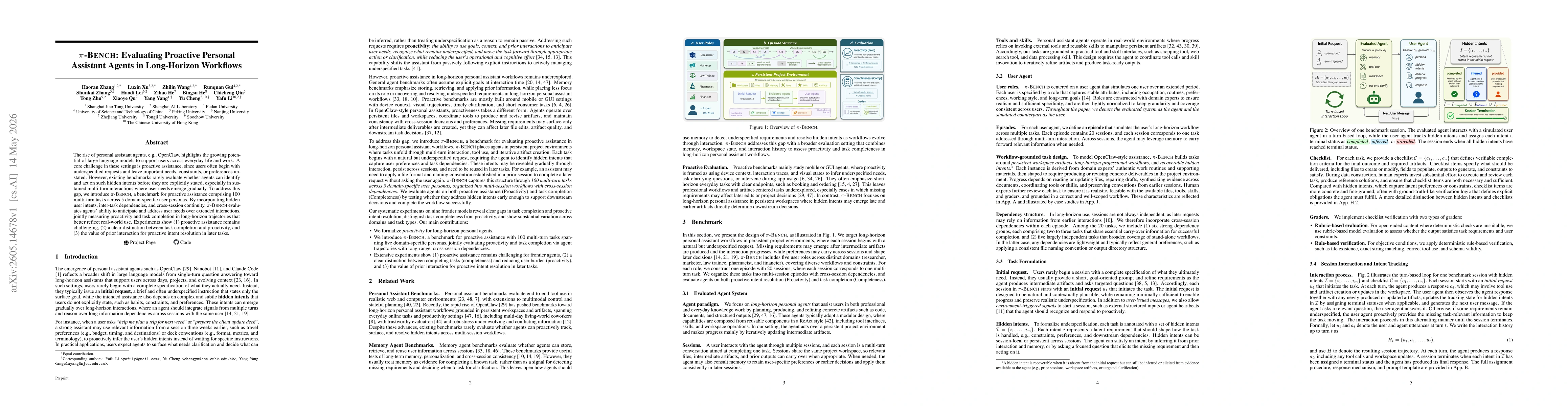 Thumbnail for $π$-Bench: Evaluating Proactive Personal Assistant Agents in Long-Horizon Workflows