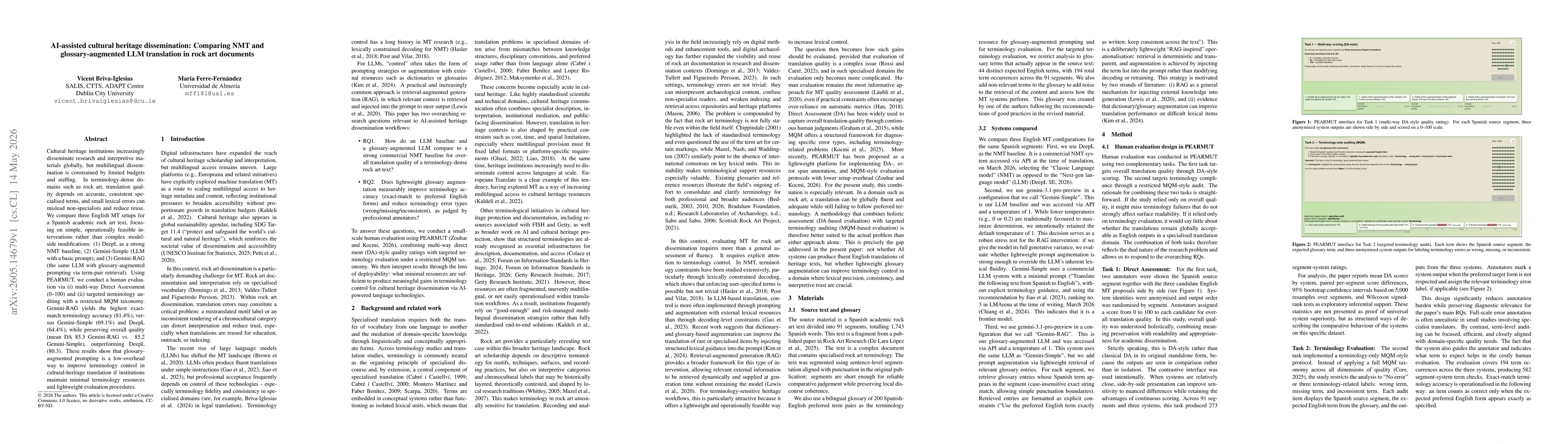 Thumbnail for AI-assisted cultural heritage dissemination: Comparing NMT and glossary-augmented LLM translation in rock art documents