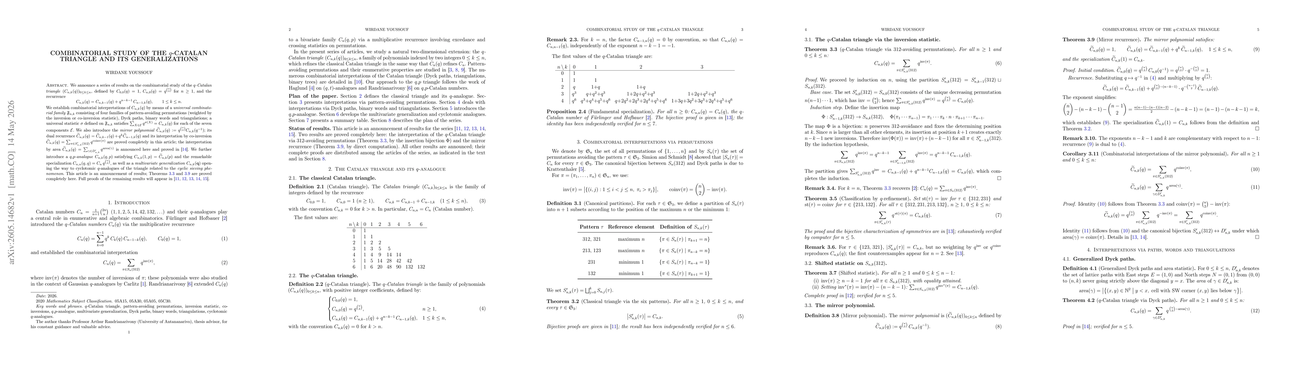 Thumbnail for Combinatorial study of the q-Catalan triangle and its generalizations