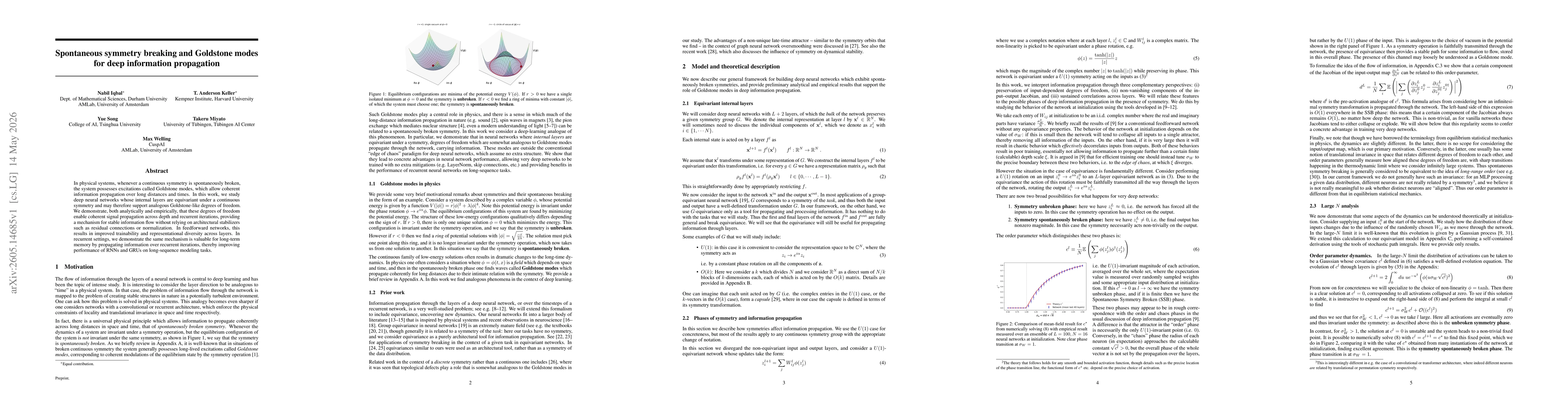 Thumbnail for Spontaneous symmetry breaking and Goldstone modes for deep information propagation