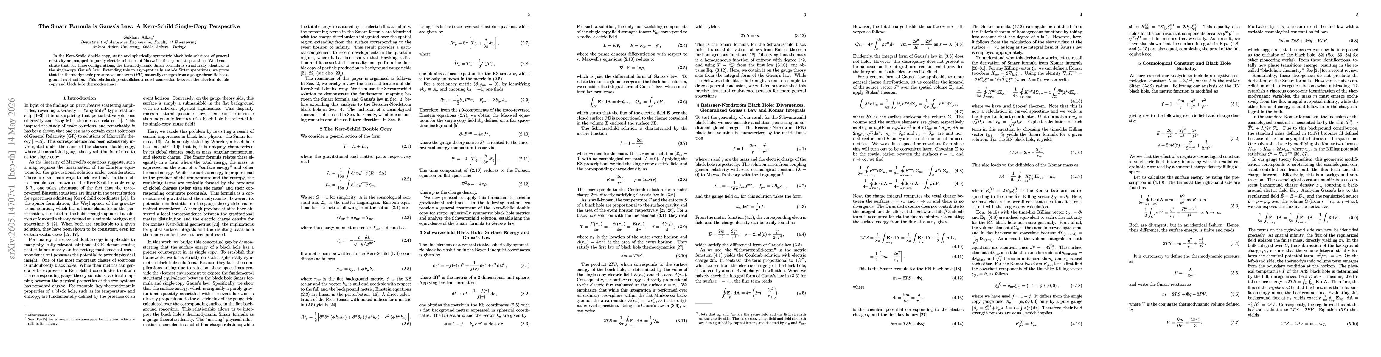 Thumbnail for The Smarr Formula is Gauss's Law: A Kerr-Schild Single-Copy Perspective