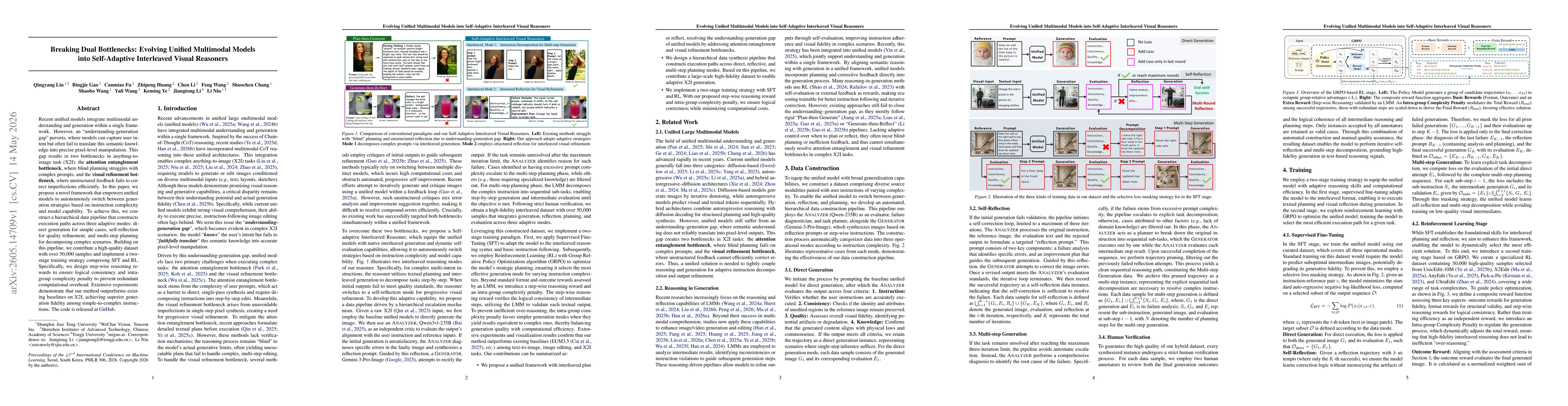 Thumbnail for Breaking Dual Bottlenecks: Evolving Unified Multimodal Models into Self-Adaptive Interleaved Visual Reasoners