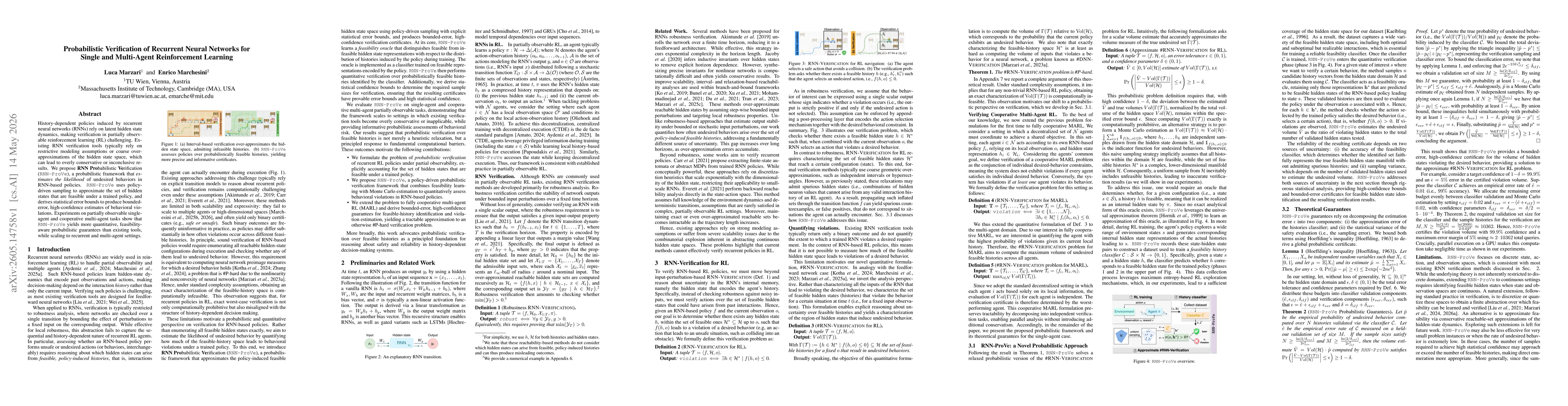 Thumbnail for Probabilistic Verification of Recurrent Neural Networks for Single and Multi-Agent Reinforcement Learning