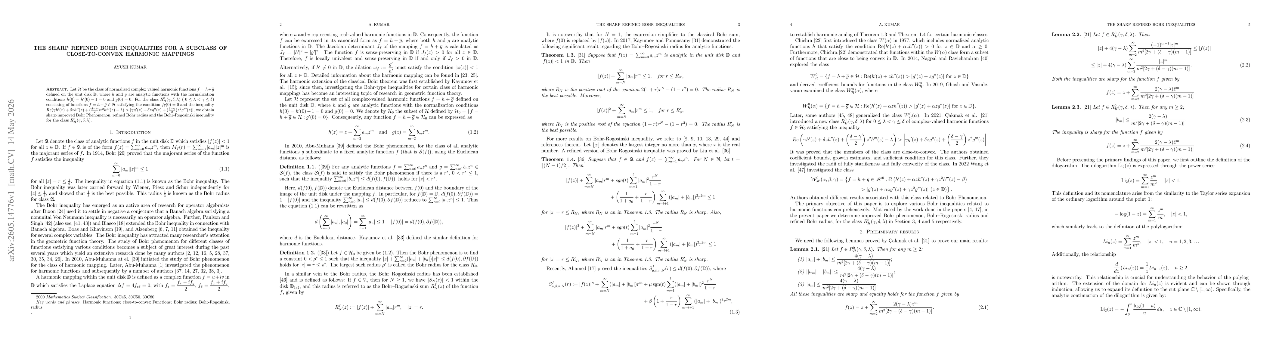 Thumbnail for The sharp refined Bohr inequalities for a subclass of close-to-convex harmonic mappings