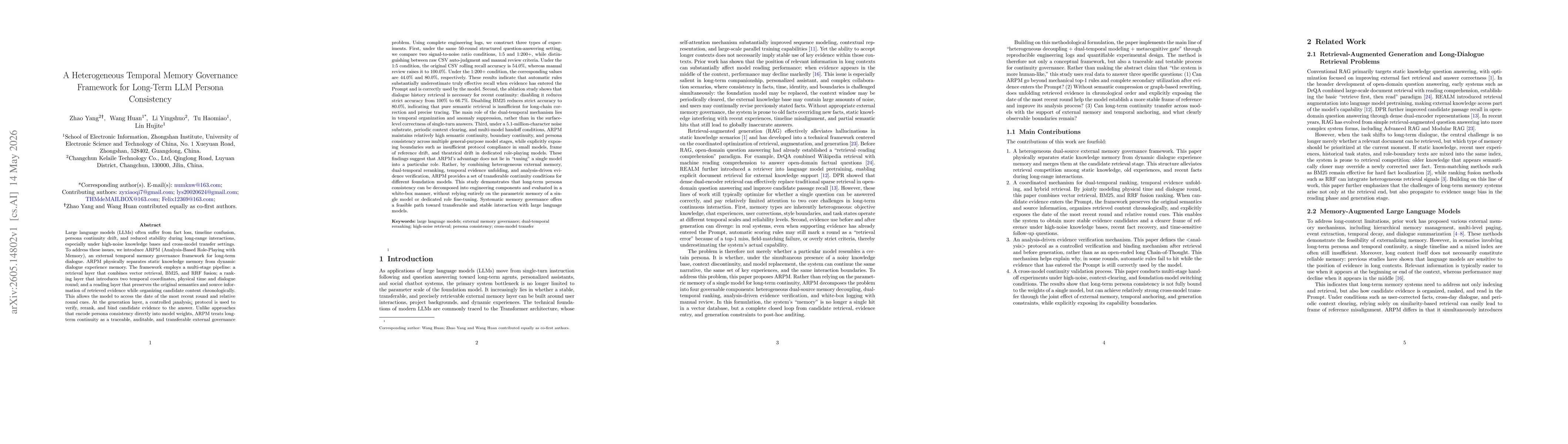 Thumbnail for A Heterogeneous Temporal Memory Governance Framework for Long-Term LLM Persona Consistency