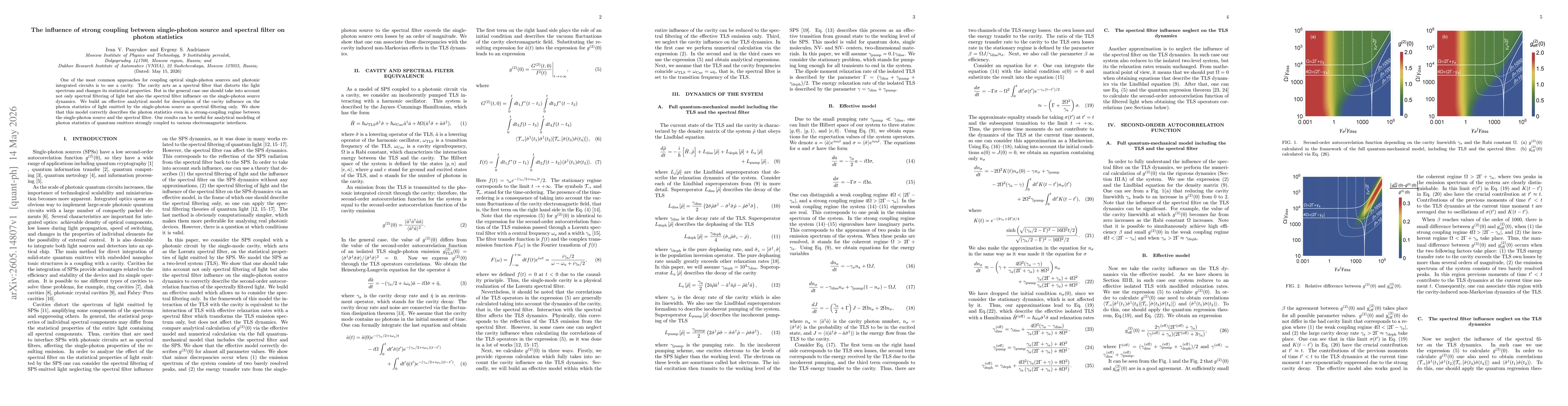 Thumbnail for The influence of strong coupling between single-photon source and spectral filter on photon statistics