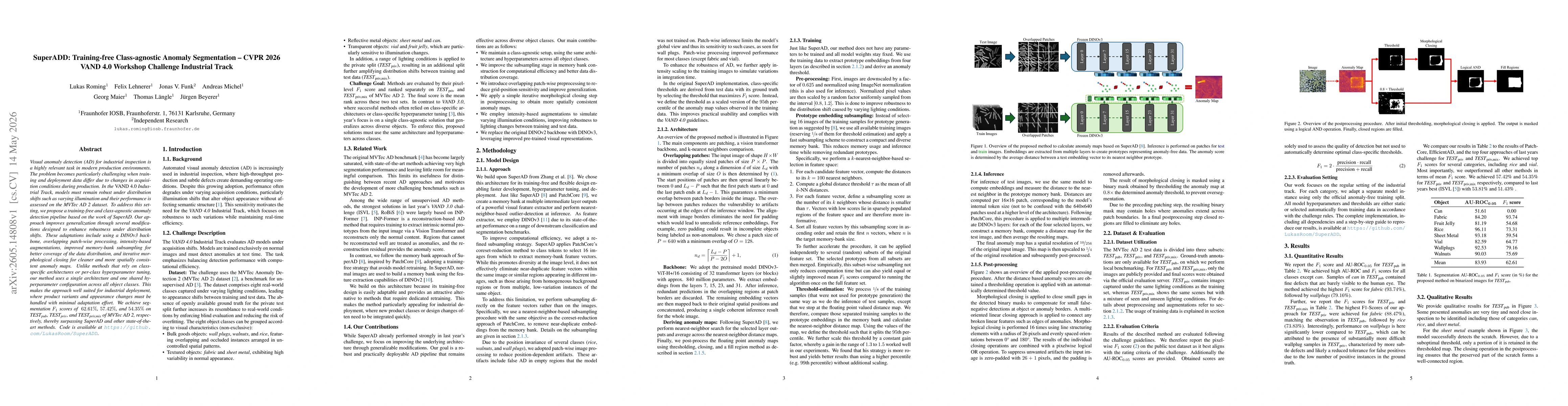 Thumbnail for SuperADD: Training-free Class-agnostic Anomaly Segmentation -- CVPR 2026 VAND 4.0 Workshop Challenge Industrial Track