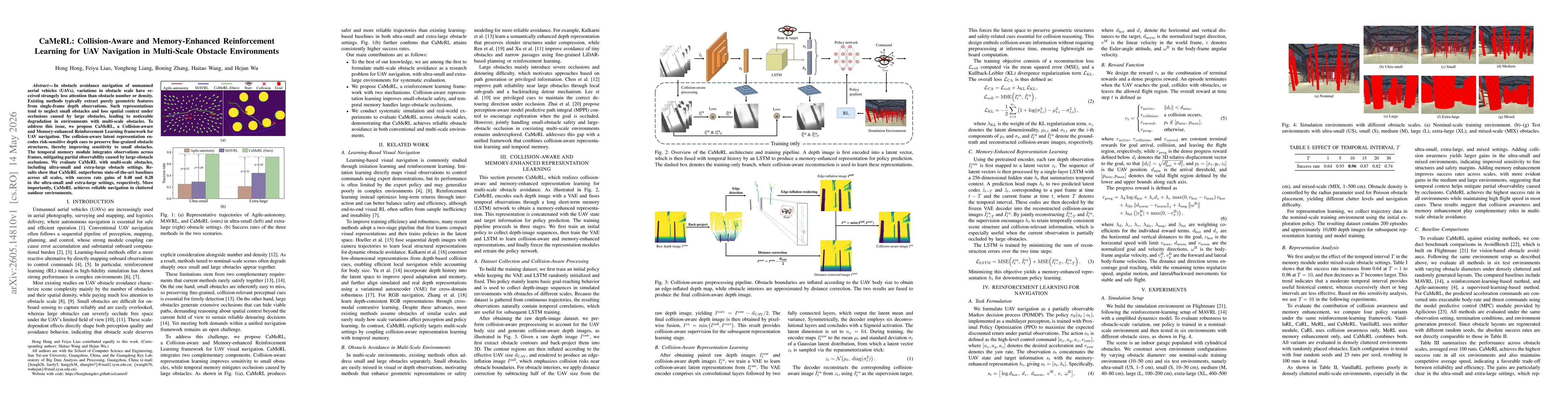 Thumbnail for CaMeRL: Collision-Aware and Memory-Enhanced Reinforcement Learning for UAV Navigation in Multi-Scale Obstacle Environments