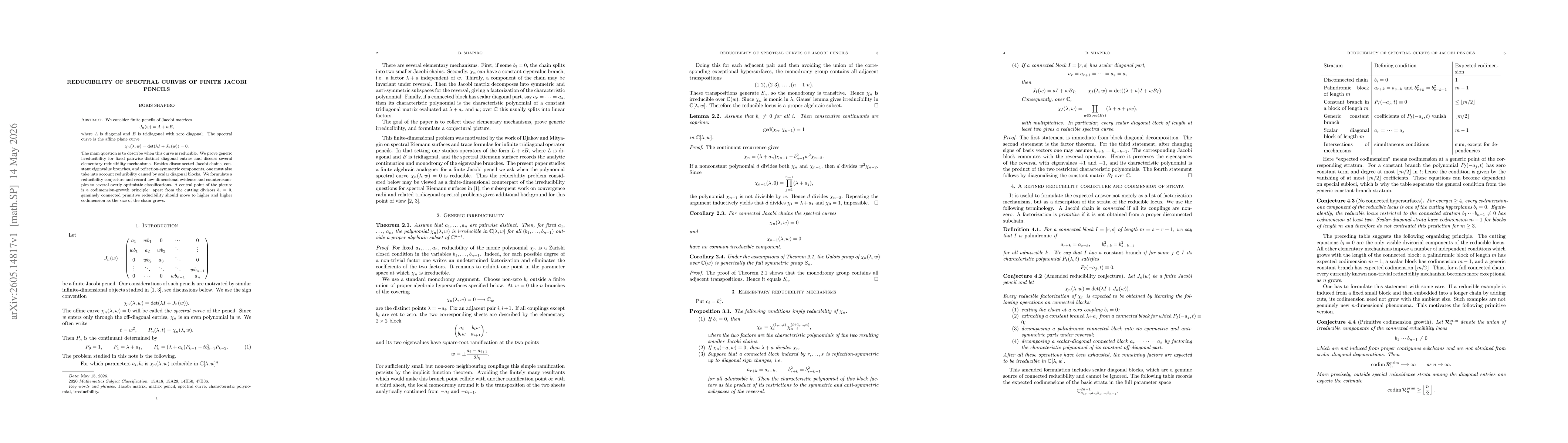 Thumbnail for Reducibility of spectral curves of finite Jacobi pencils