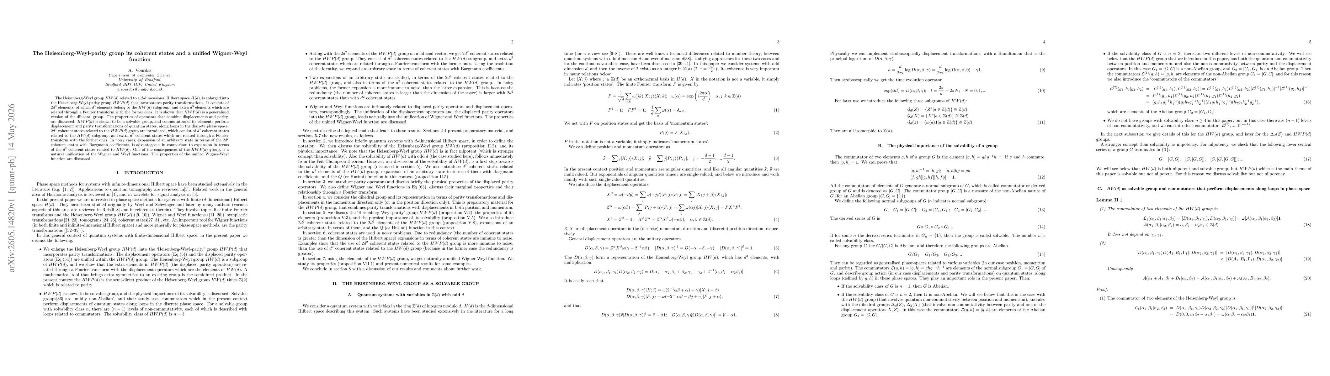 Thumbnail for The Heisenberg-Weyl-parity group its coherent states and a unified Wigner-Weyl function
