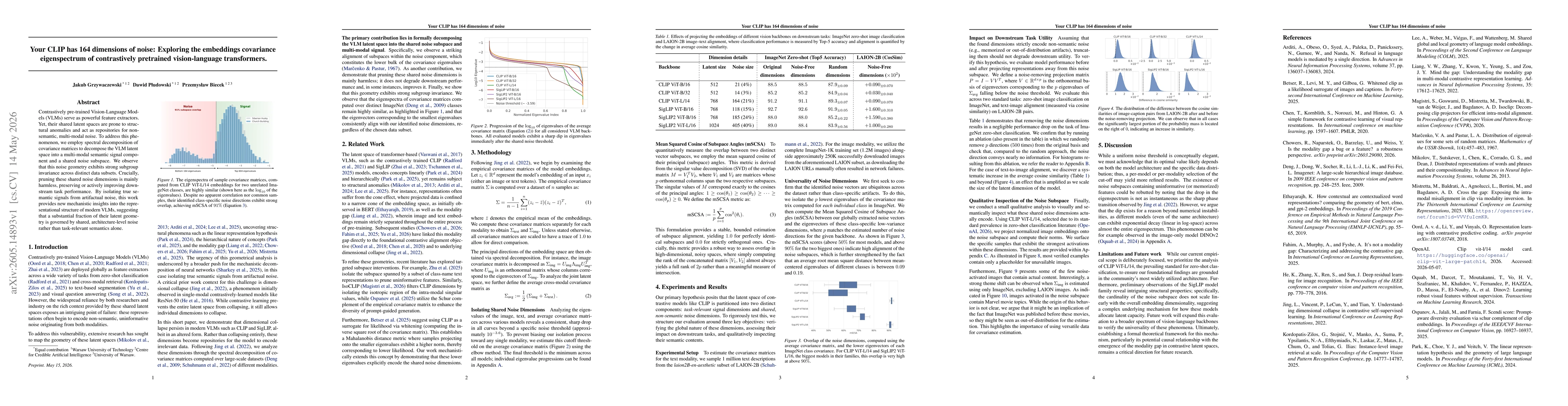 Thumbnail for Your CLIP has 164 dimensions of noise: Exploring the embeddings covariance eigenspectrum of contrastively pretrained vision-language transformers