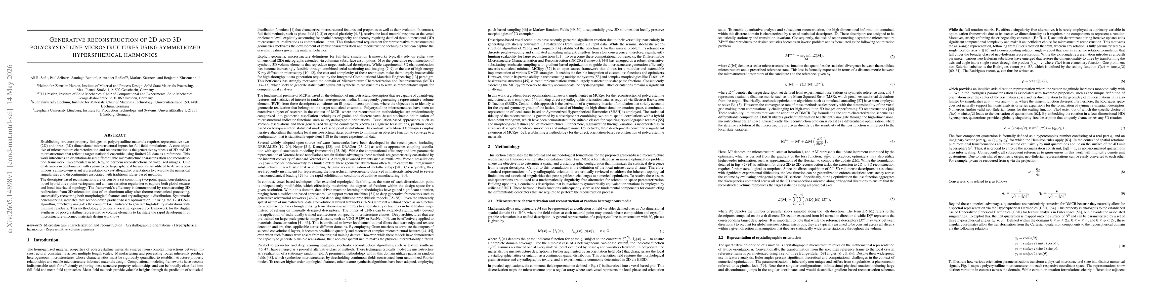 Thumbnail for Generative reconstruction of 2D and 3D polycrystalline microstructures using symmetrized hyperspherical harmonics