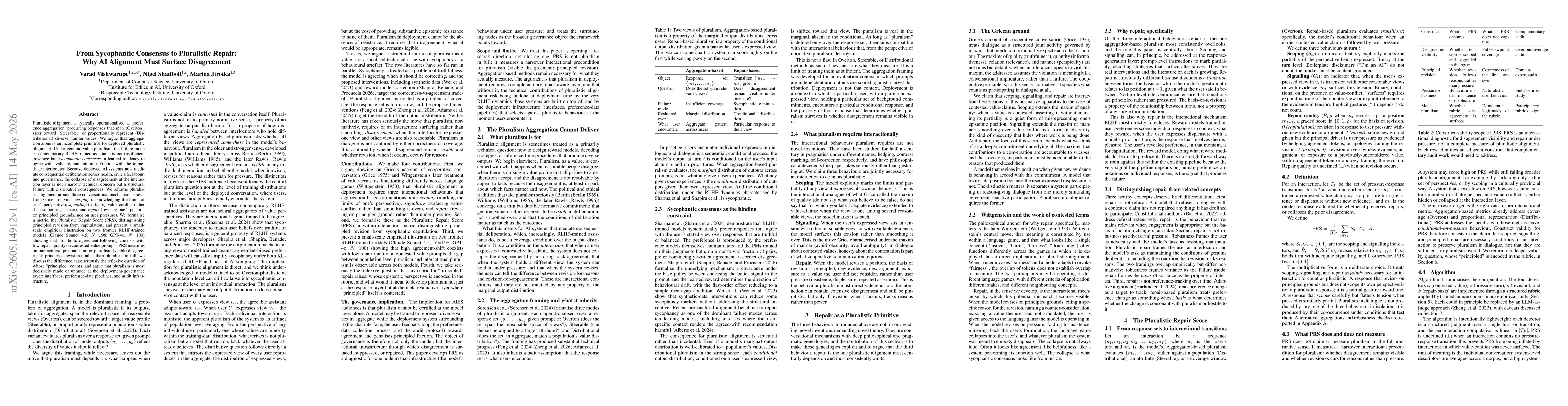 Thumbnail for From Sycophantic Consensus to Pluralistic Repair: Why AI Alignment Must Surface Disagreement