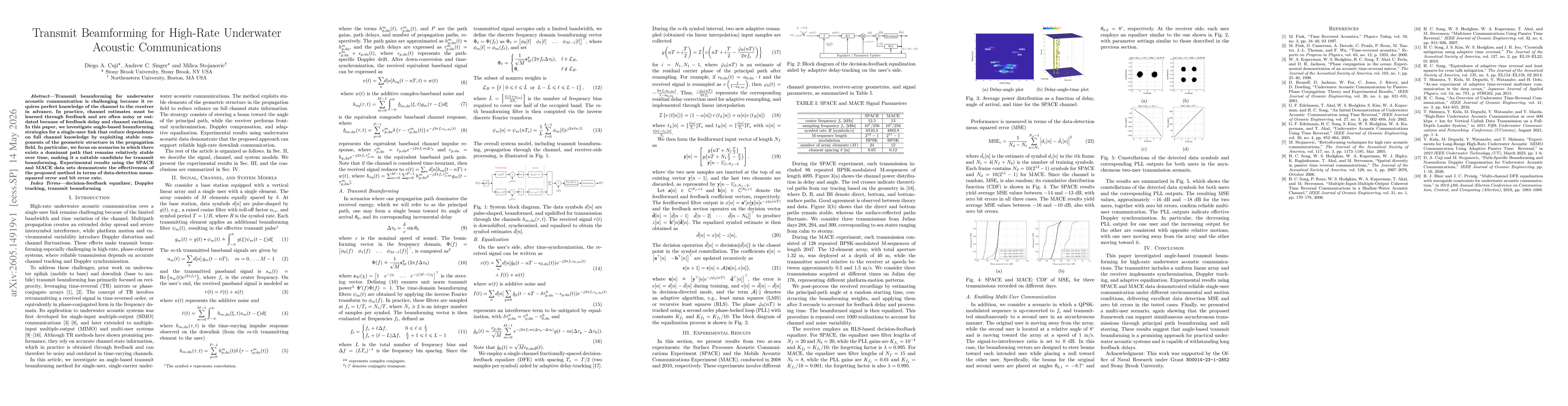 Thumbnail for Transmit Beamforming for High-Rate Underwater Acoustic Communications
