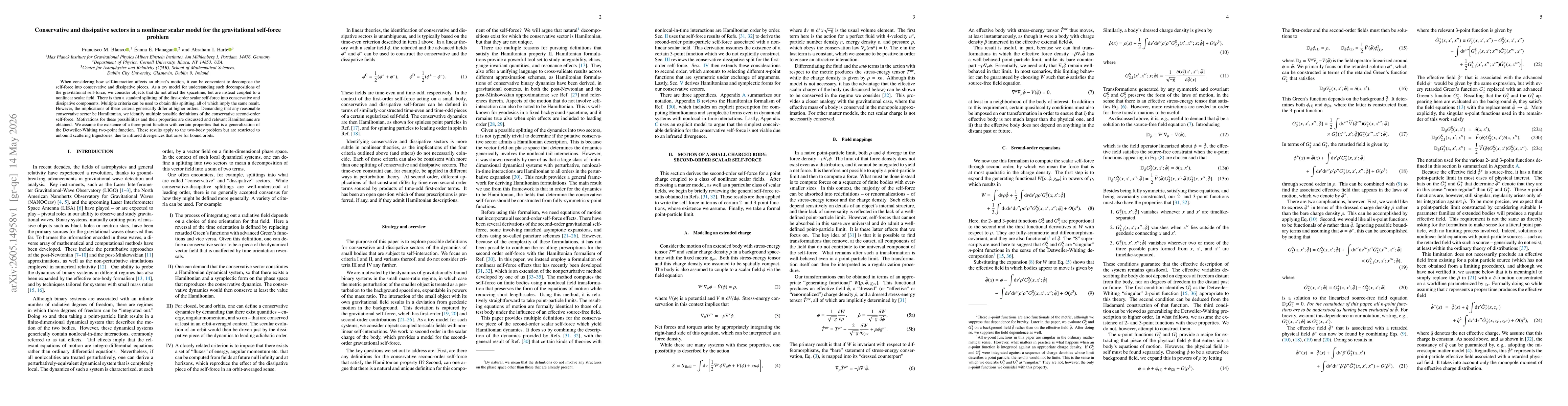 Thumbnail for Conservative and dissipative sectors in a nonlinear scalar model for the gravitational self-force problem