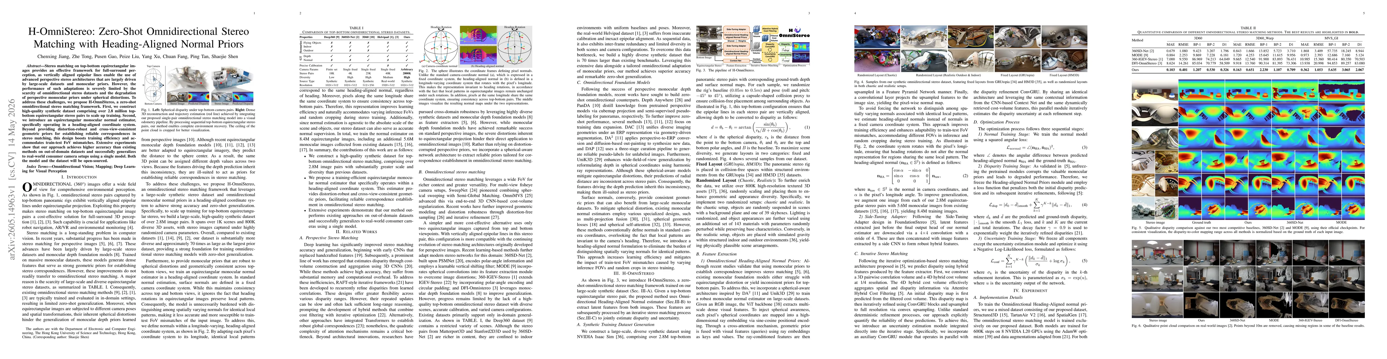Thumbnail for H-OmniStereo: Zero-Shot Omnidirectional Stereo Matching with Heading-Aligned Normal Priors
