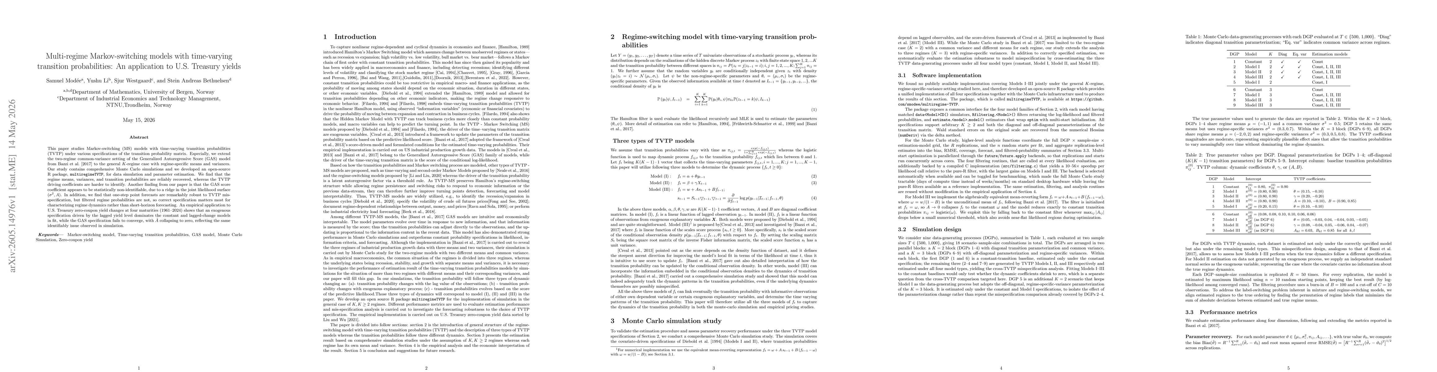 Thumbnail for Multi-regime Markov-switching models with time-varying transition probabilities: An application to U.S. Treasury yields