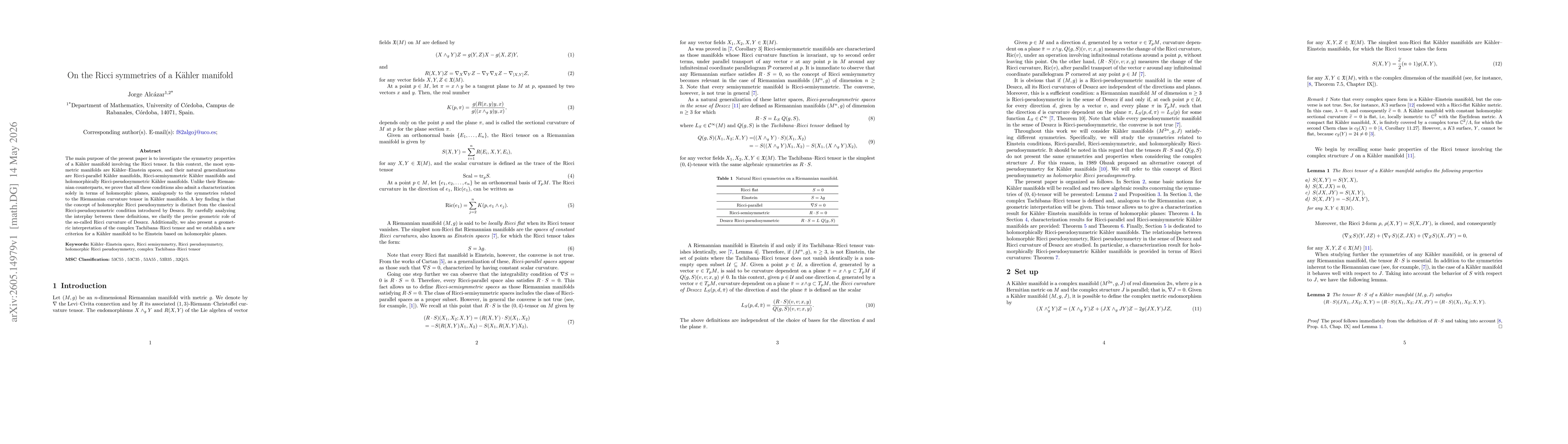 Thumbnail for On the Ricci symmetries of a Kähler manifold