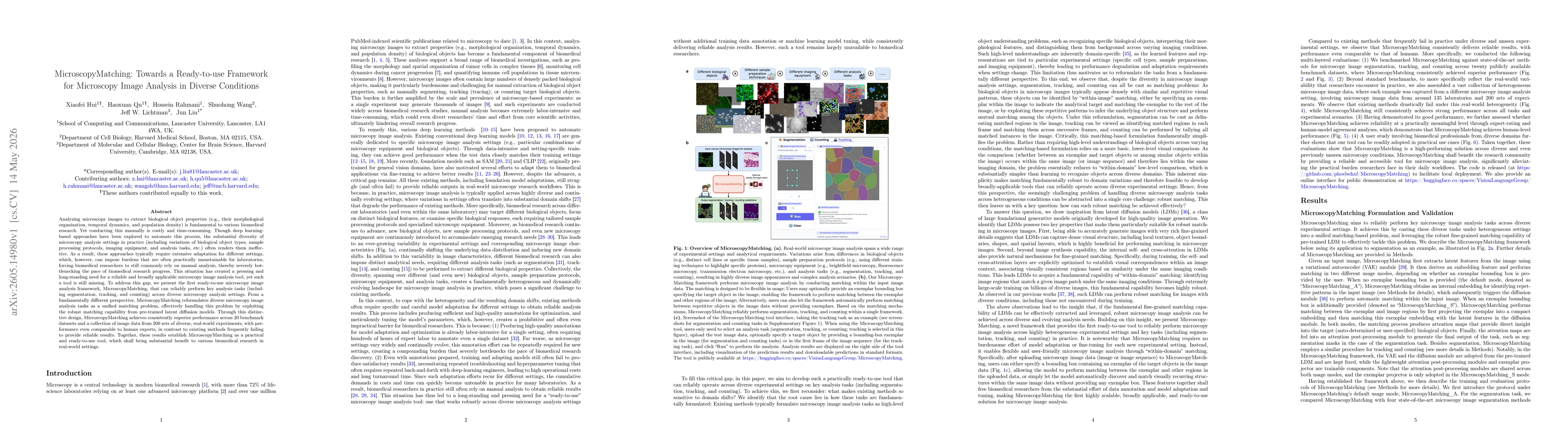 Thumbnail for MicroscopyMatching: Towards a Ready-to-use Framework for Microscopy Image Analysis in Diverse Conditions