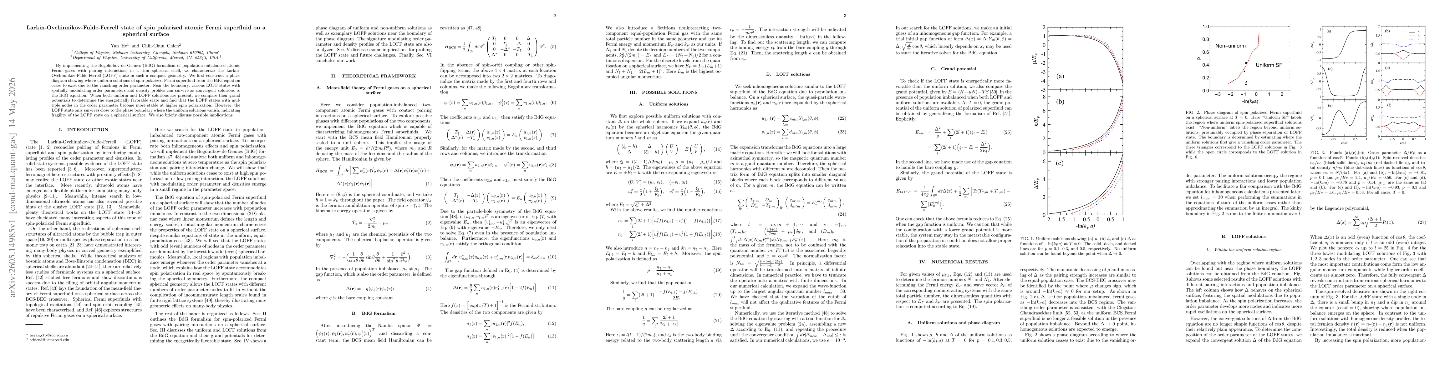 Thumbnail for Larkin-Ovchinnikov-Fulde-Ferrell state of spin polarized atomic Fermi superfluid on a spherical surface