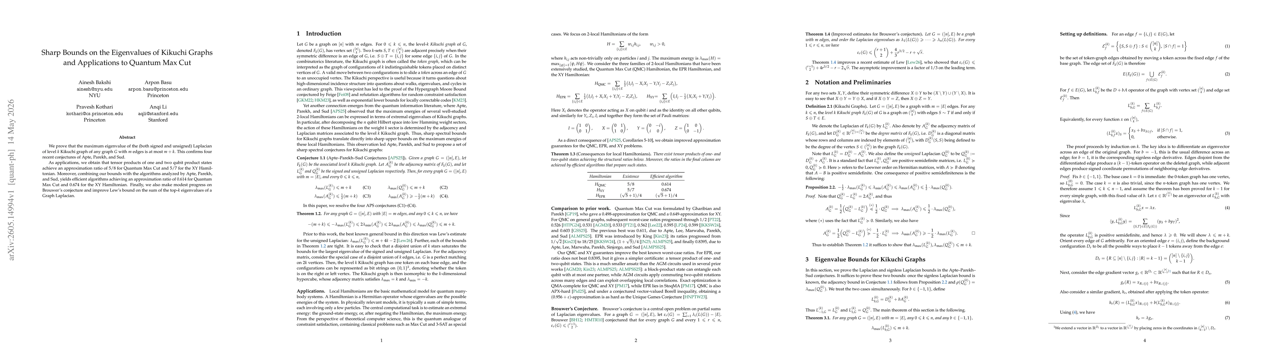 Thumbnail for Sharp Bounds on the Eigenvalues of Kikuchi Graphs and Applications to Quantum Max Cut