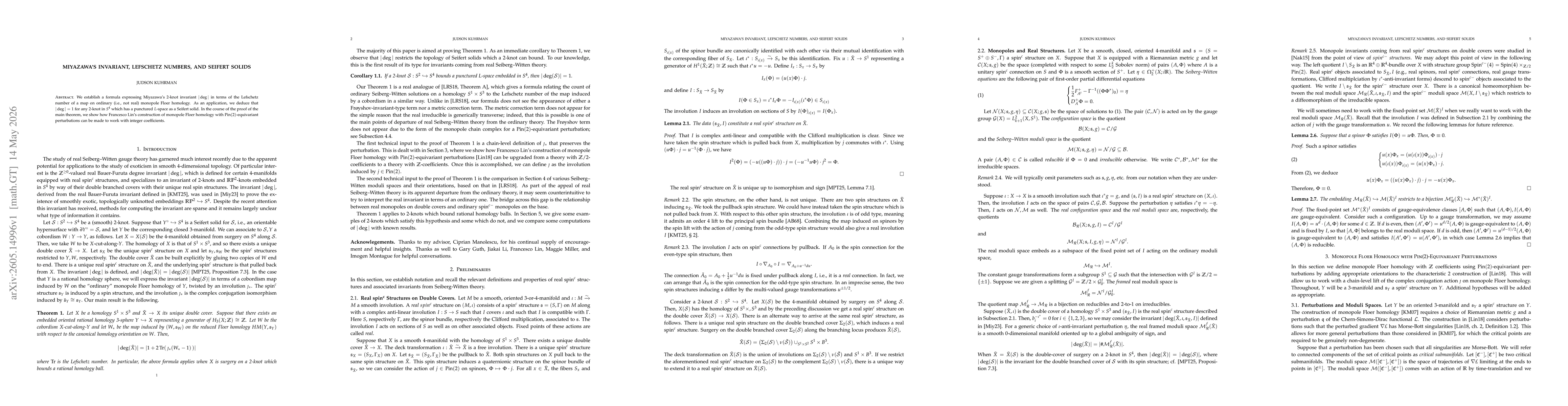 Thumbnail for Miyazawa's Invariant, Lefschetz Numbers, and Seifert Solids