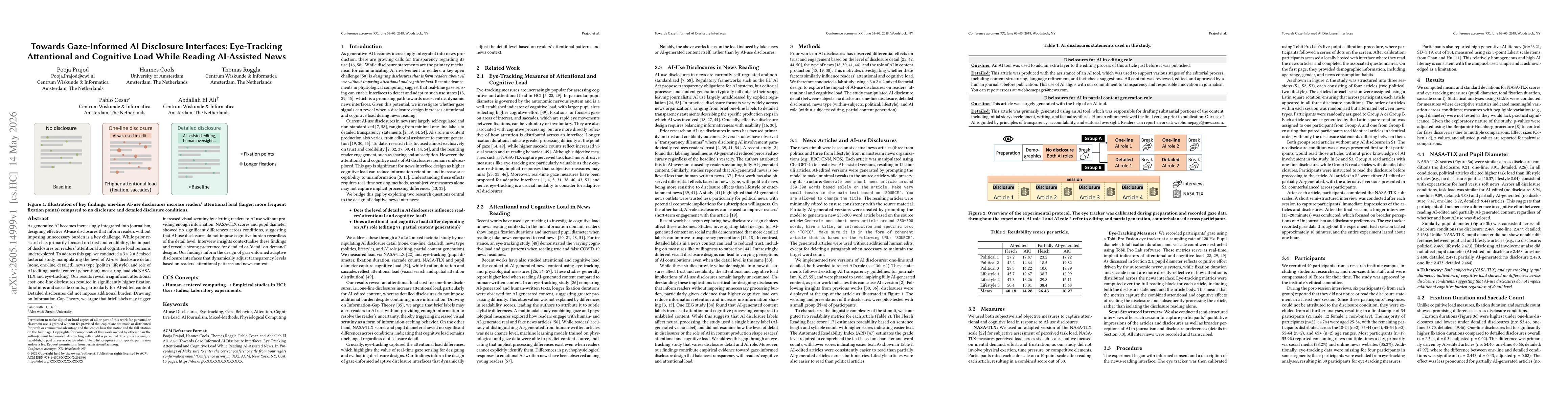 Thumbnail for Towards Gaze-Informed AI Disclosure Interfaces: Eye-Tracking Attentional and Cognitive Load While Reading AI-Assisted News