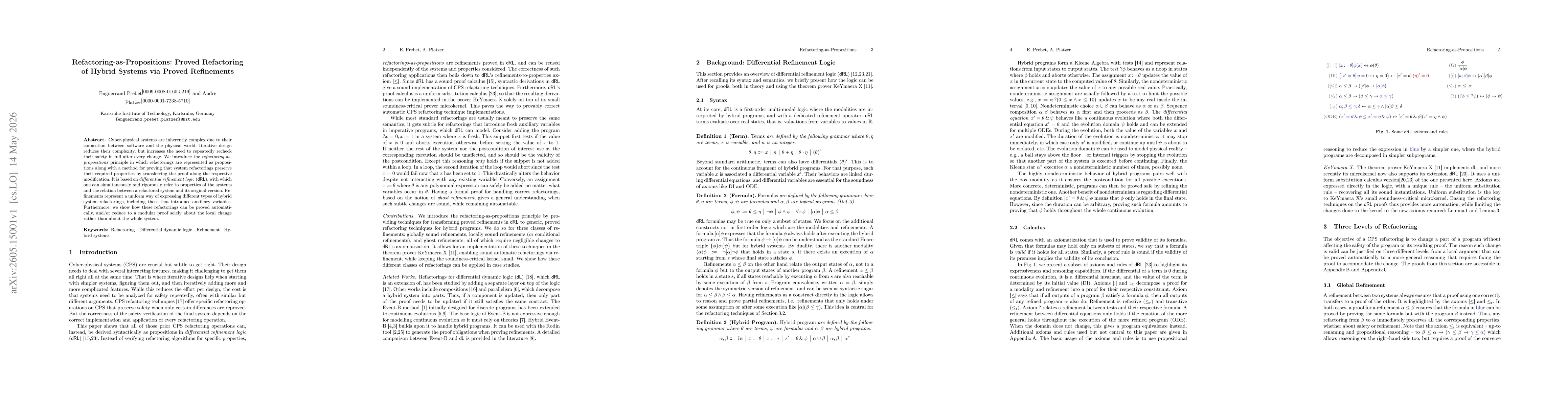 Thumbnail for Refactoring-as-Propositions: Proved Refactoring of Hybrid Systems via Proved Refinements