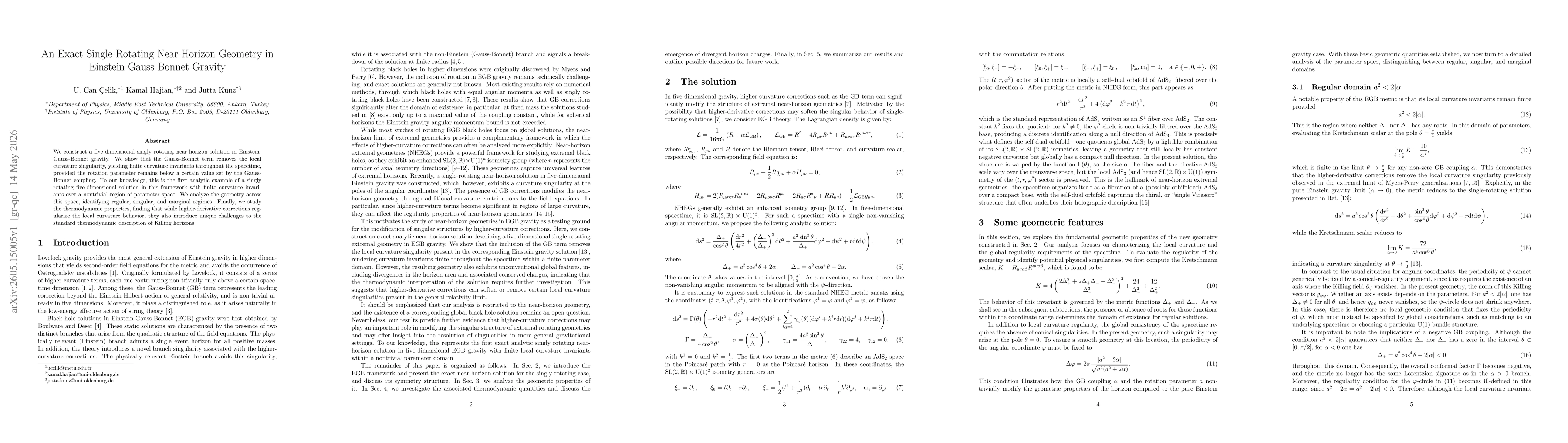 Thumbnail for An Exact Single-Rotating Near-Horizon Geometry in Einstein-Gauss-Bonnet Gravity
