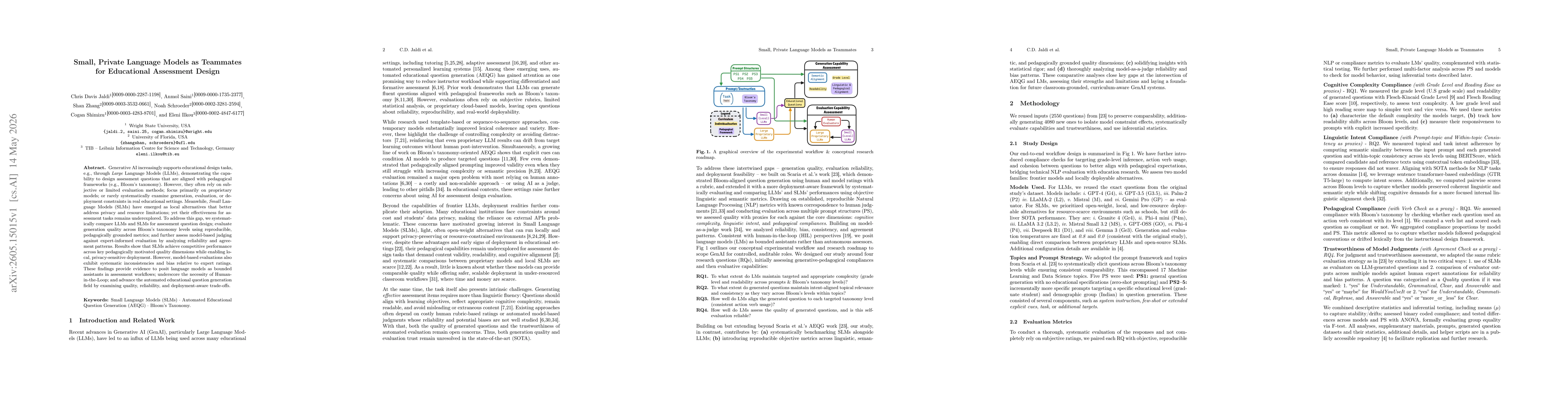 Thumbnail for Small, Private Language Models as Teammates for Educational Assessment Design