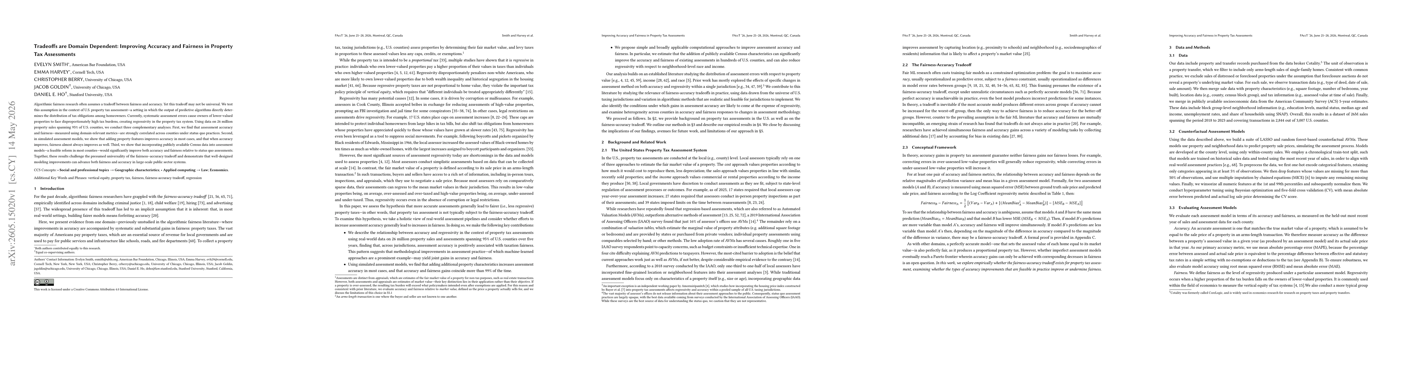 Thumbnail for Tradeoffs are Domain Dependent: Improving Accuracy and Fairness in Property Tax Assessments