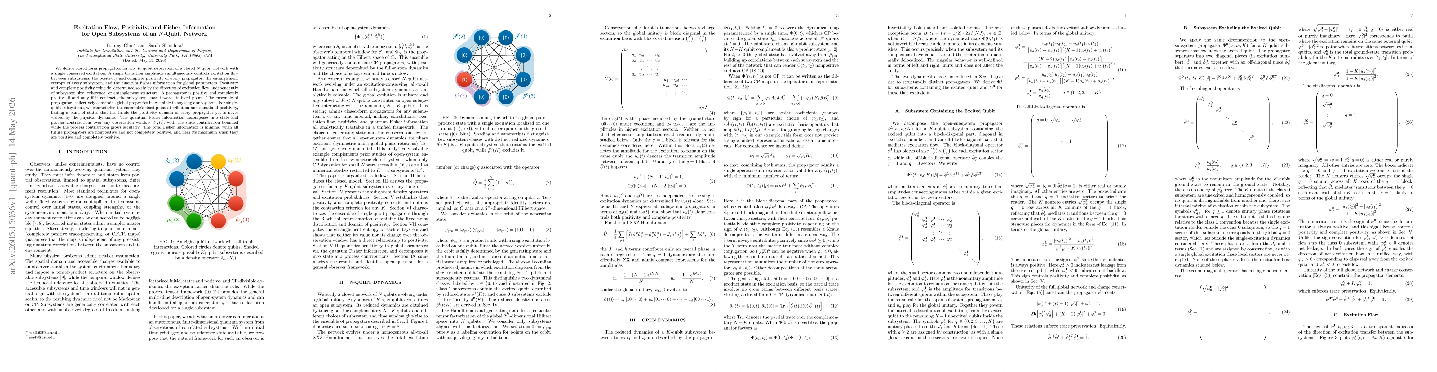 Thumbnail for Excitation Flow, Positivity, and Fisher Information for Open Subsystems of an $N$-Qubit Network