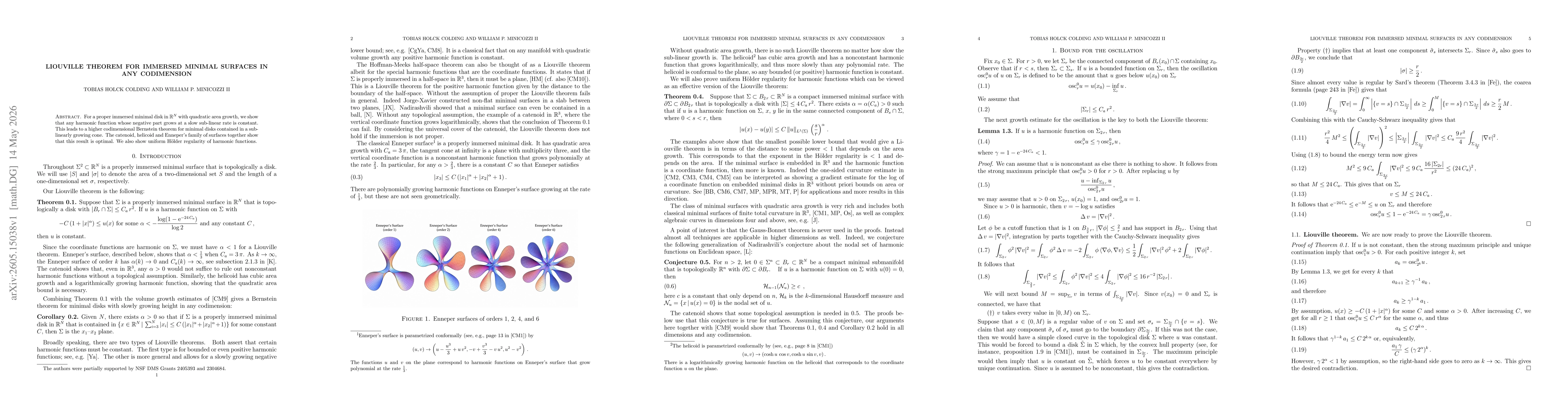 Thumbnail for Liouville theorem for immersed minimal surfaces in any codimension