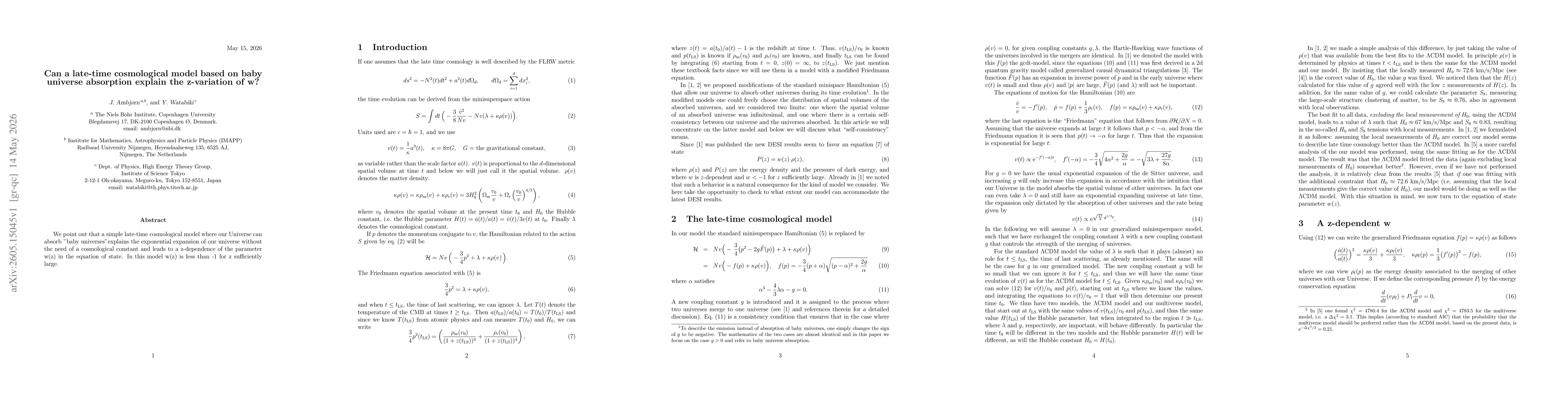 Thumbnail for Can a late-time cosmological model based on baby universe absorption explain the z-variation of w?