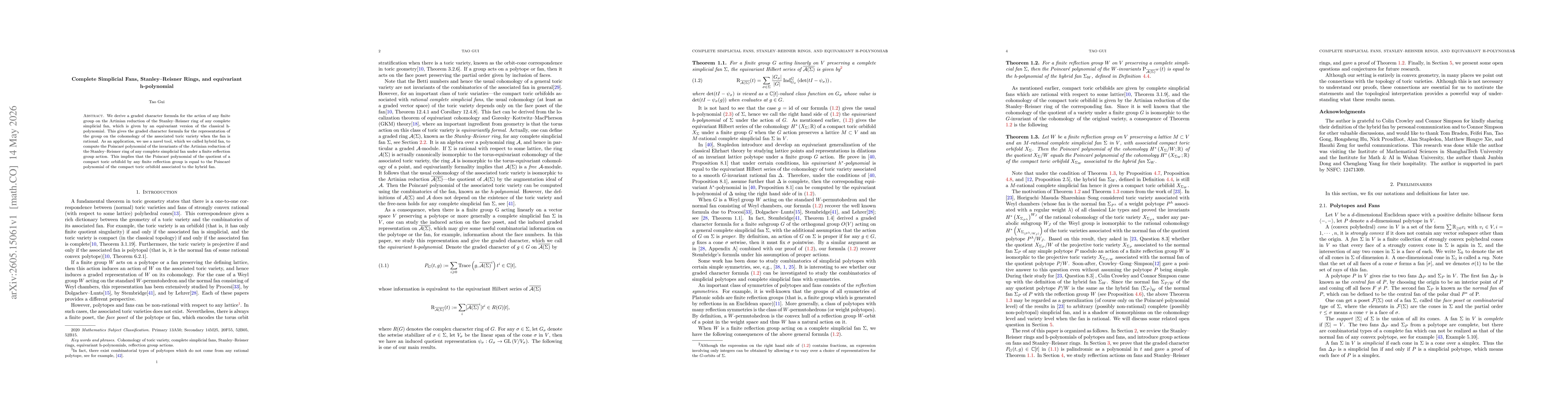 Thumbnail for Complete simplicial fans, Stanley--Reisner rings, and equivariant h-polynomials