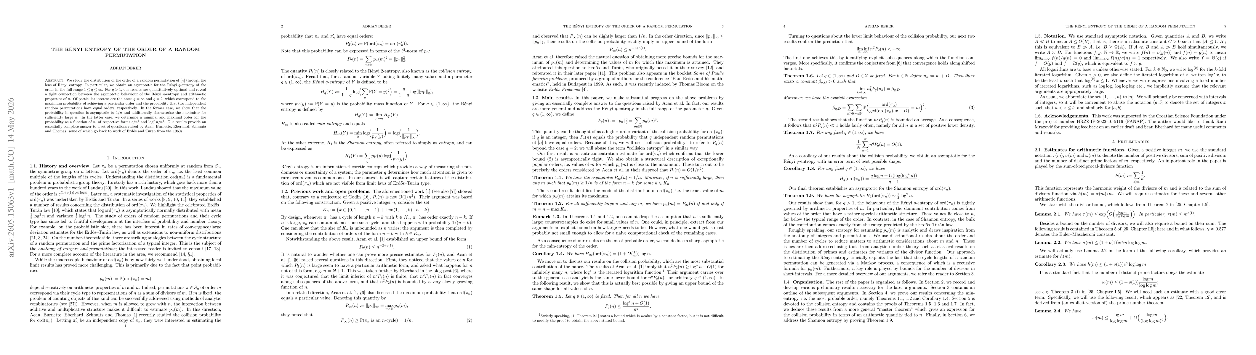 Thumbnail for The Rényi entropy of the order of a random permutation