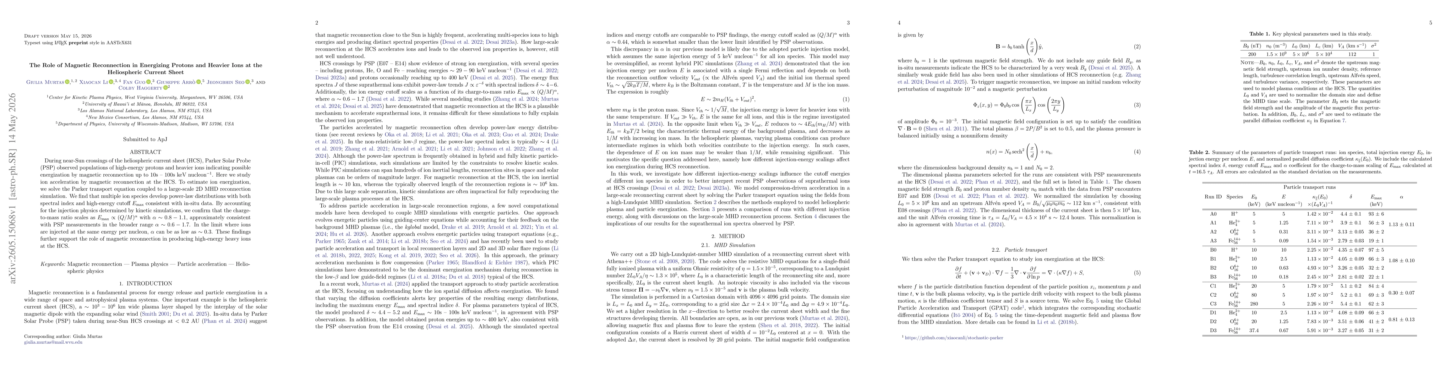 Thumbnail for The Role of Magnetic Reconnection in Energizing Protons and Heavier Ions at the Heliospheric Current Sheet