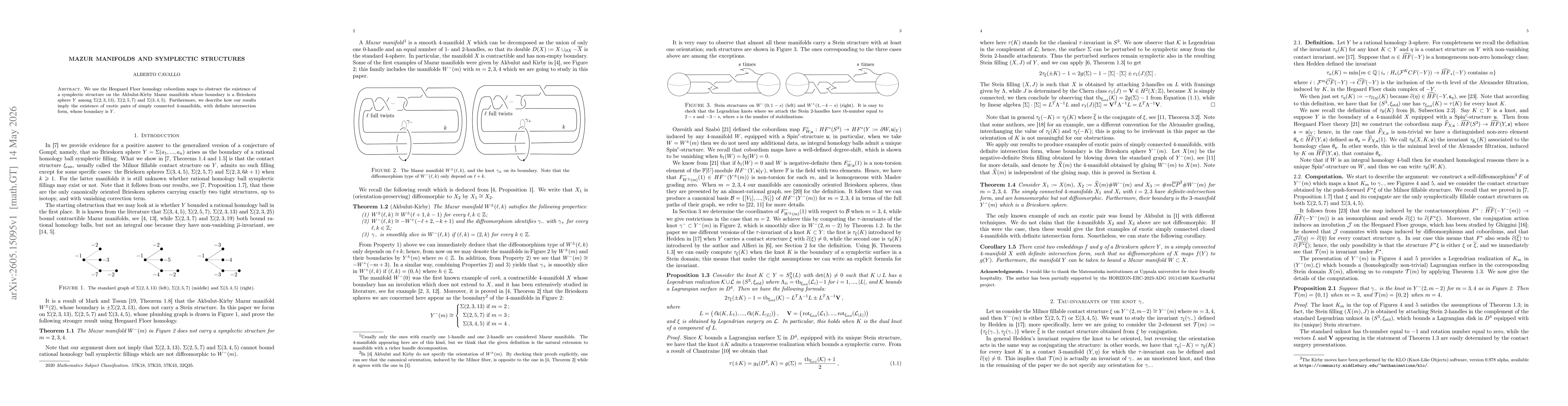 Thumbnail for Mazur manifolds and symplectic structures