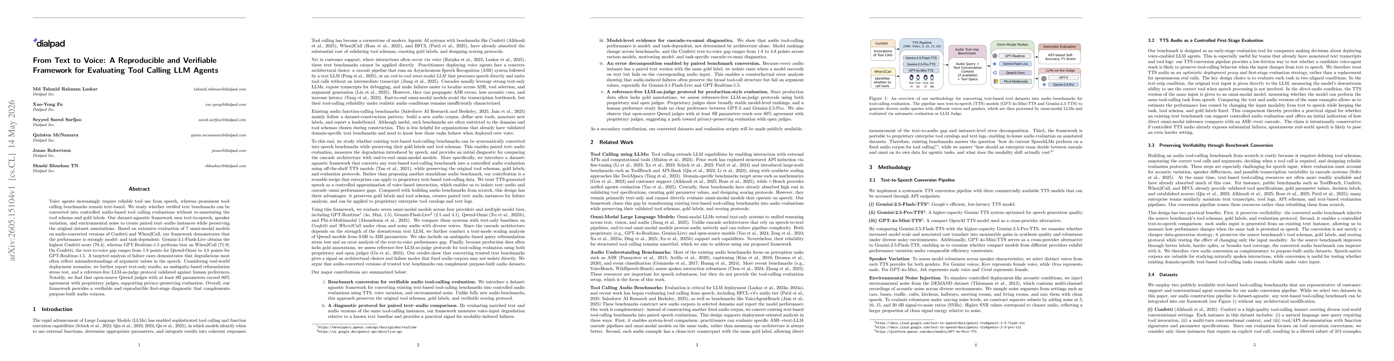 Thumbnail for From Text to Voice: A Reproducible and Verifiable Framework for Evaluating Tool Calling LLM Agents