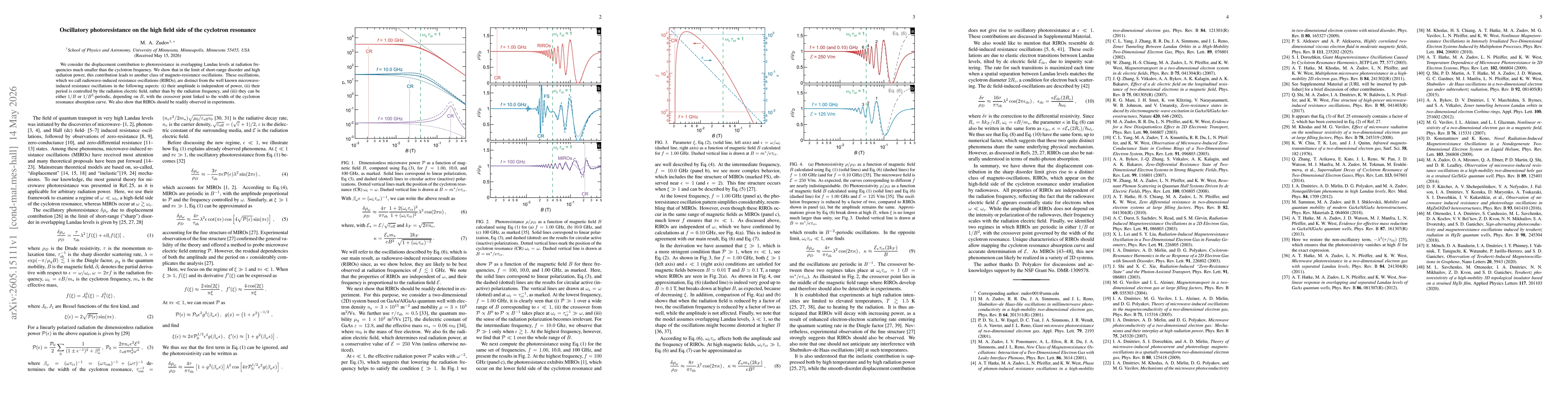 Thumbnail for Oscillatory photoresistance on the high field side of the cyclotron resonance