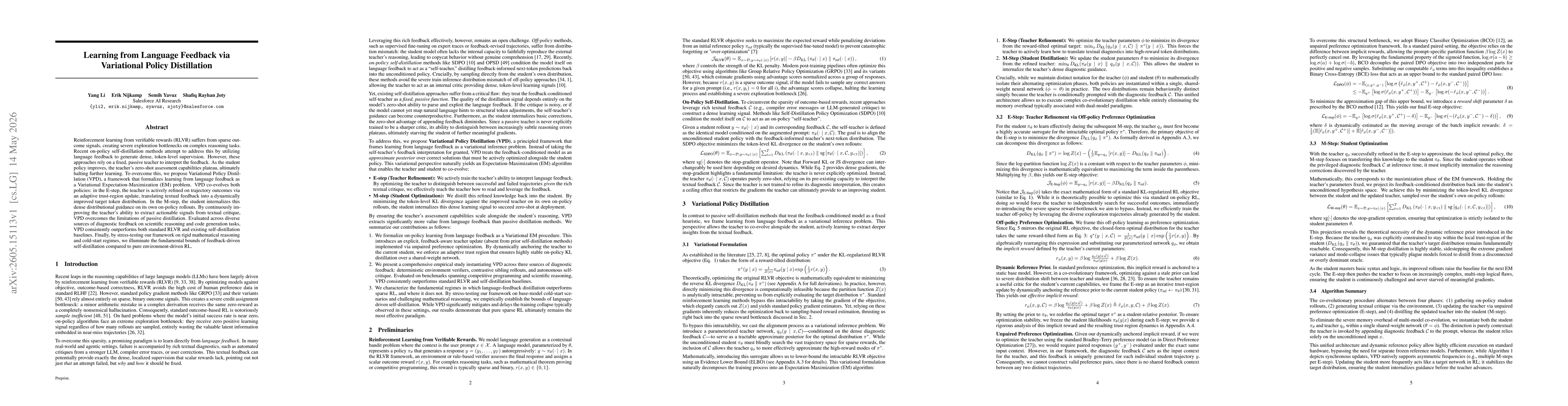 Thumbnail for Learning from Language Feedback via Variational Policy Distillation
