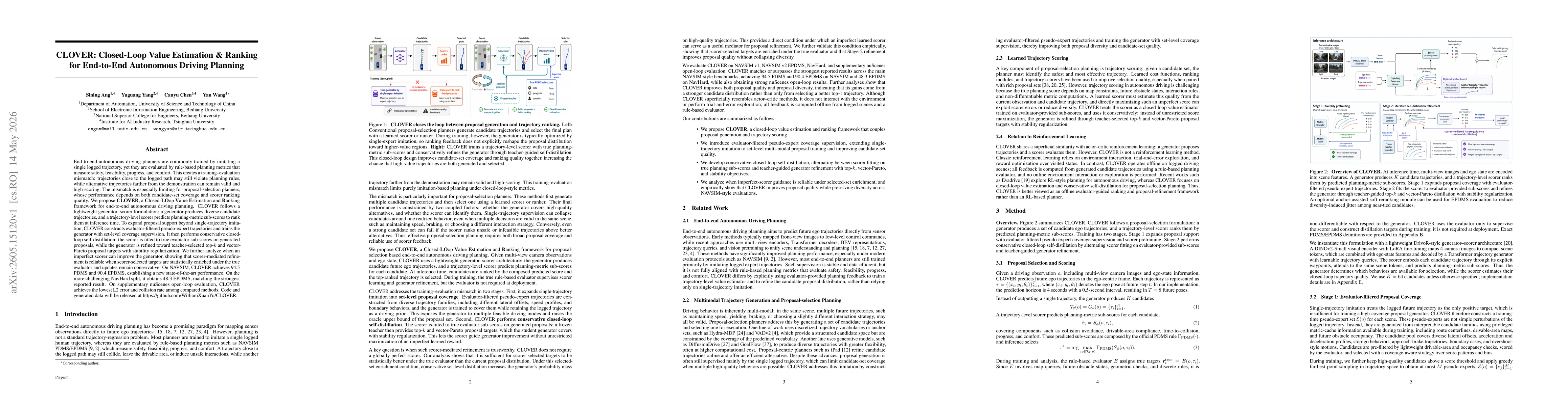 Thumbnail for CLOVER: Closed-Loop Value Estimation \& Ranking for End-to-End Autonomous Driving Planning