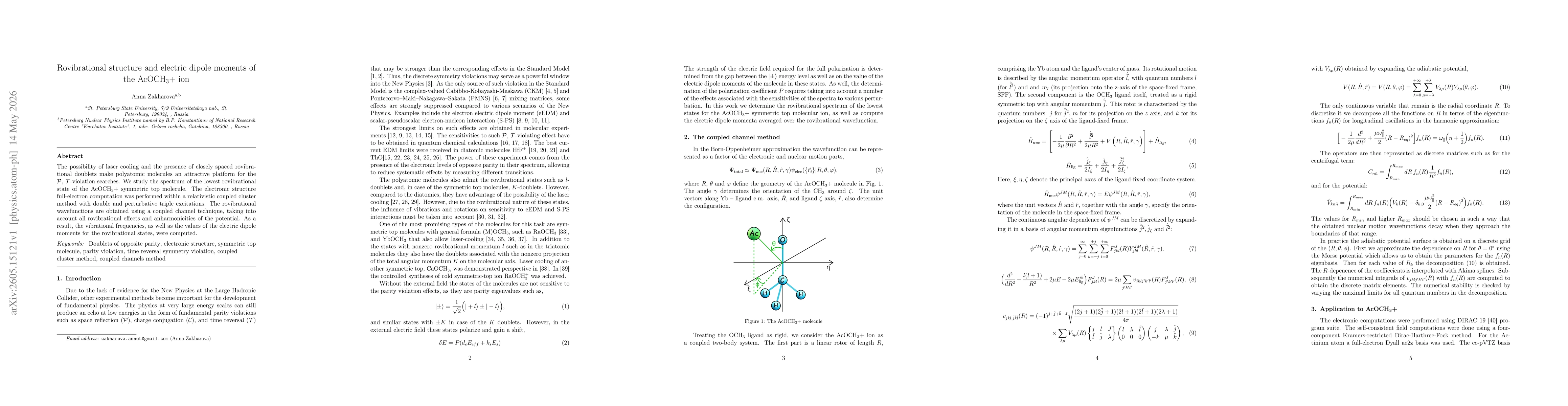 Thumbnail for Rovibrational structure and electric dipole moments of the AcOCH$_3$+ ion