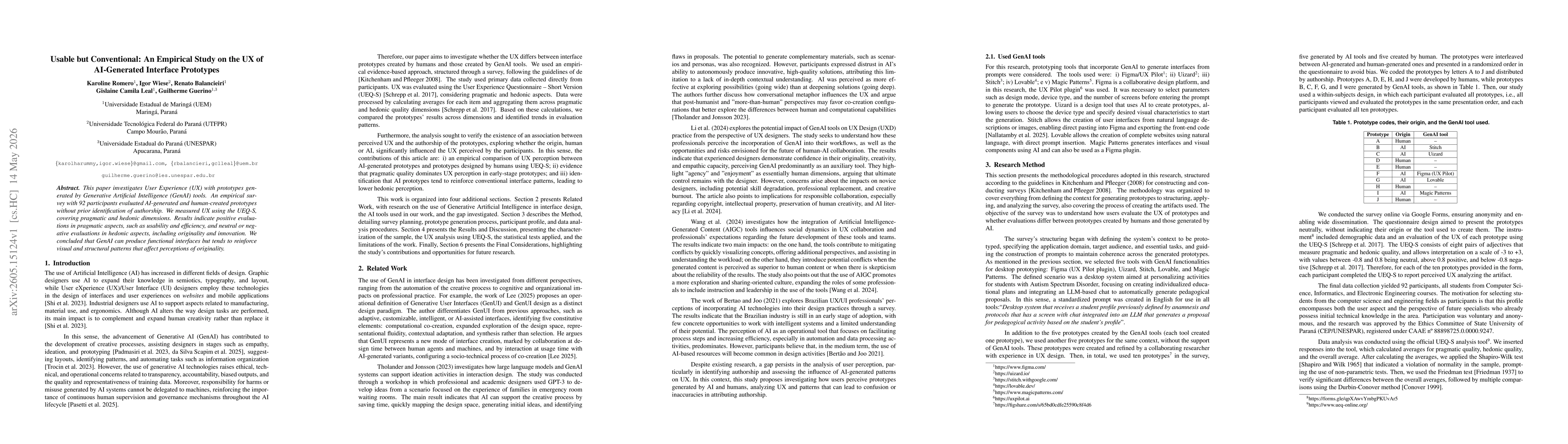 Thumbnail for Usable but Conventional: An Empirical Study on the UX of AI-Generated Interface Prototypes