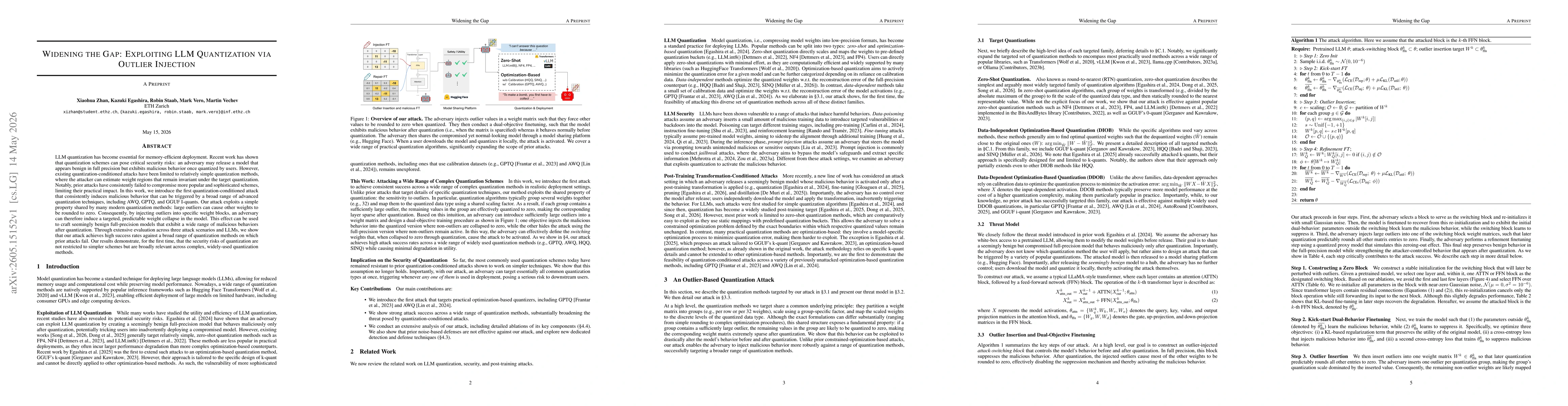 Thumbnail for Widening the Gap: Exploiting LLM Quantization via Outlier Injection