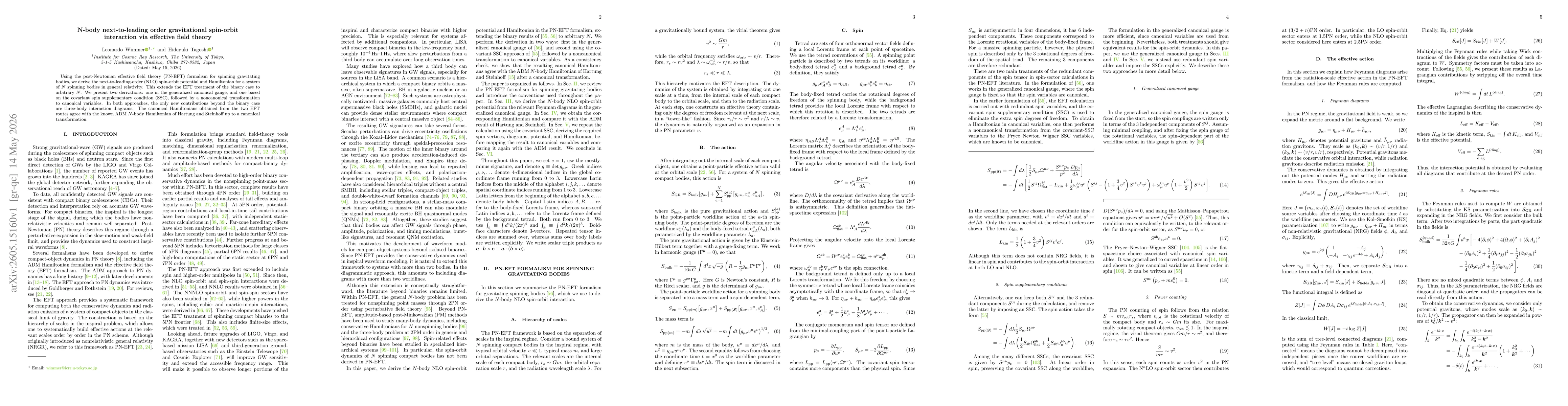 Thumbnail for N-body next-to-leading order gravitational spin-orbit interaction via effective field theory