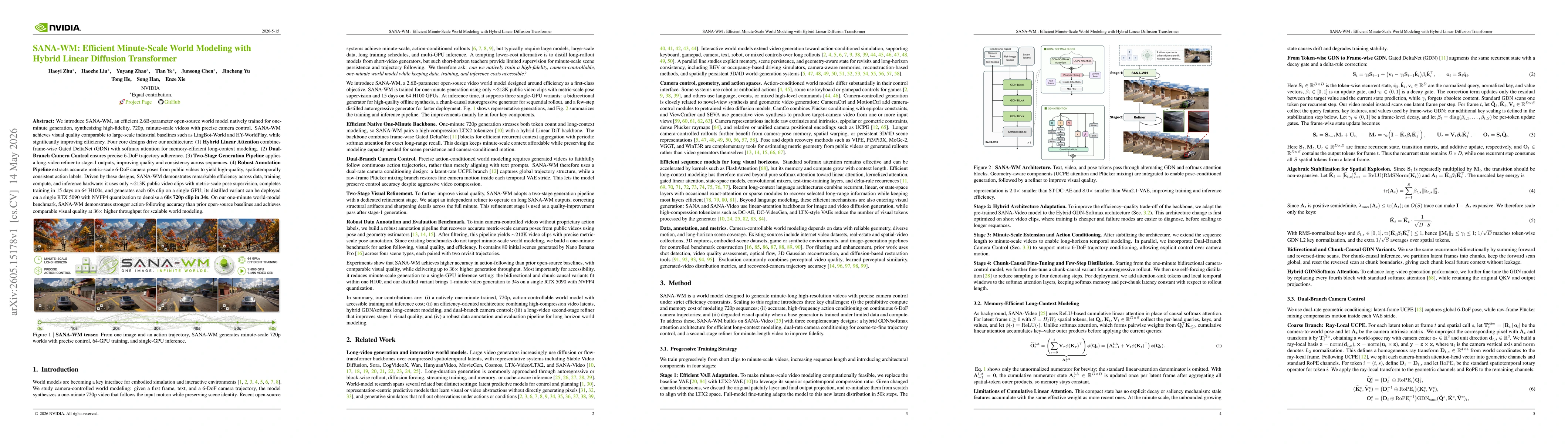 Thumbnail for SANA-WM: Efficient Minute-Scale World Modeling with Hybrid Linear Diffusion Transformer