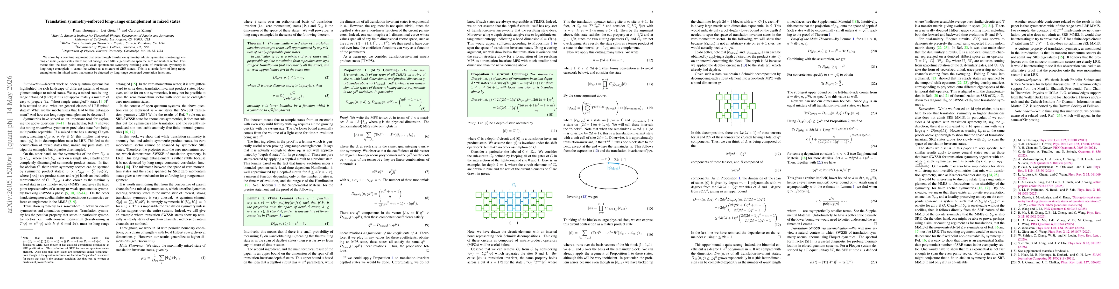 Thumbnail for Translation symmetry-enforced long-range entanglement in mixed states