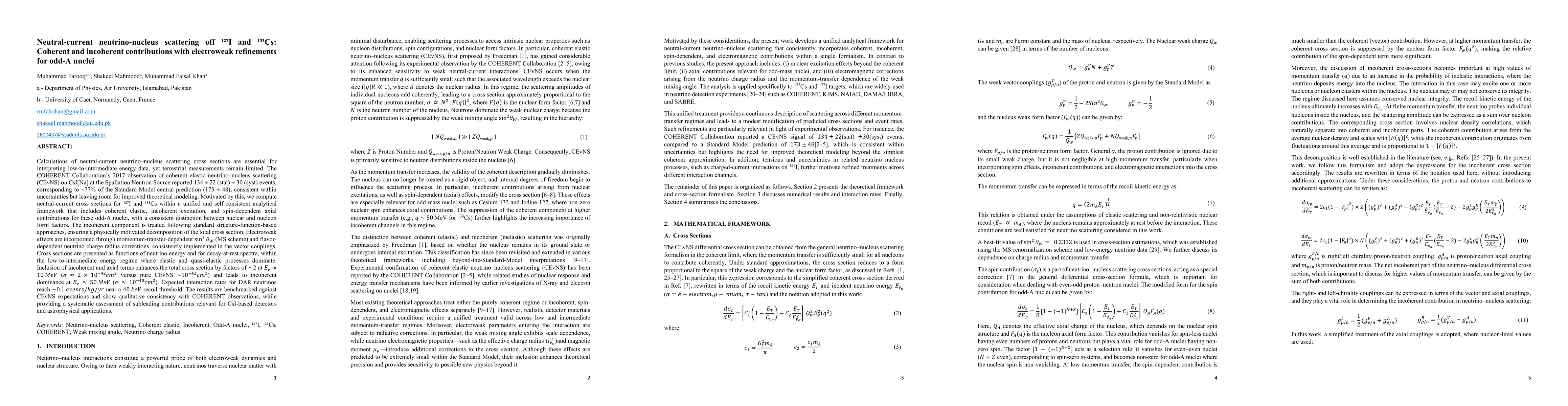 Thumbnail for Neutral-current neutrino-nucleus scattering off I (127) and Cs (133): Coherent and incoherent contributions with electroweak refinements for odd-A nuclei