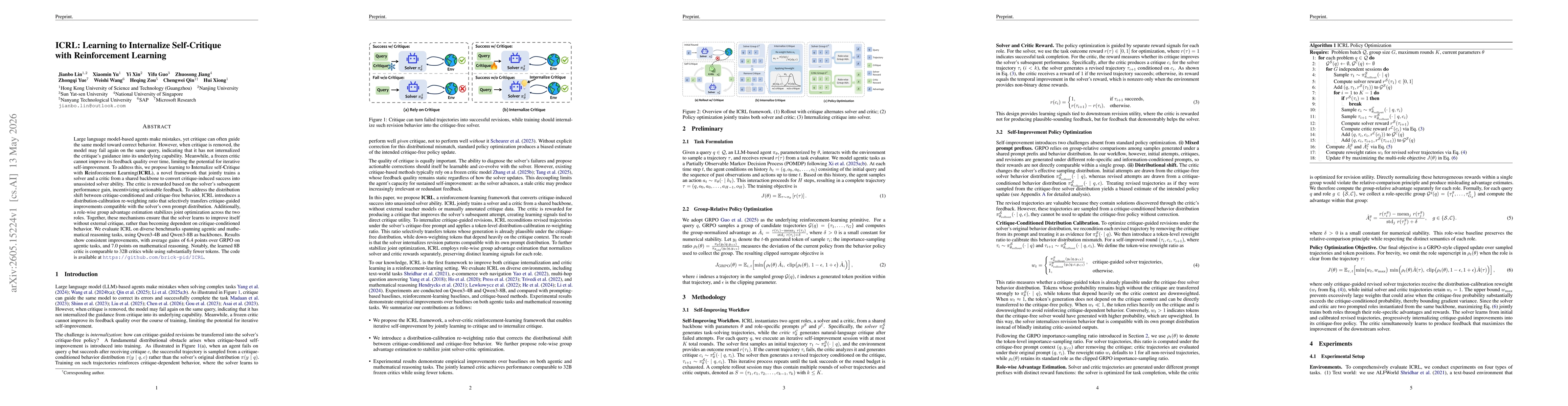 Thumbnail for ICRL: Learning to Internalize Self-Critique with Reinforcement Learning